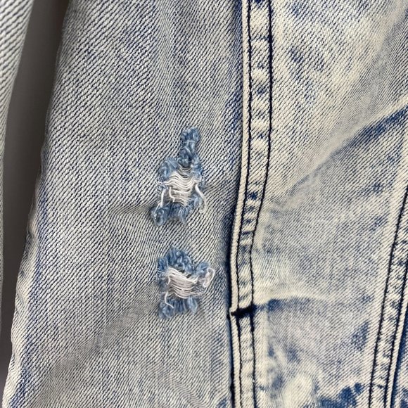 RVCA Mens denim jacket size small unisex light wash cotton distressed - Picture 3 of 13